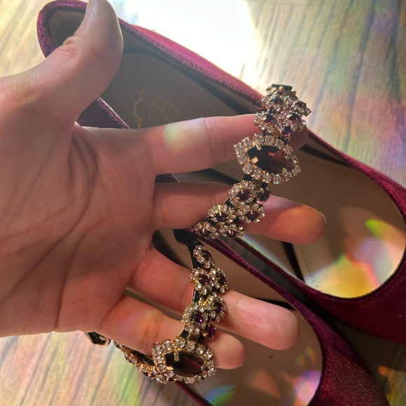 73 hours women wine red velvet point toe heels with shinning flower butt… - Picture 6 of 6